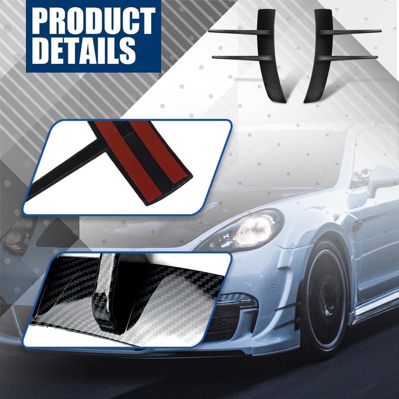 HEVLE 2PCS Car Spoiler Canards Kit, Front Bumper Splitter, Fender Side Vents Stickers Soft Fins Spoiler Kit, Universal Auto Accessories Decoration Strip for Car Body Hood Side Wing (Carbon Fiber) - Image 3